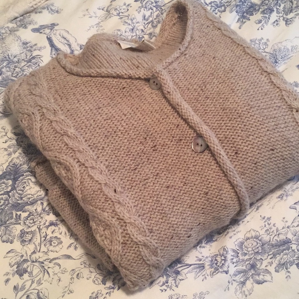 J. Jill Cream Knit Wool Button Down Sweater